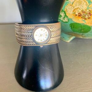 Vintage Geneva Quartz Japan Movement Watch Cuff, in Silver wash